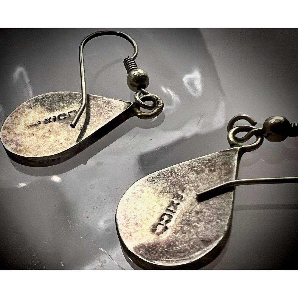 Vintage Mexico Silver Black Geometric Abalone Shell Inlay Teardrop Earrings - Picture 3 of 5